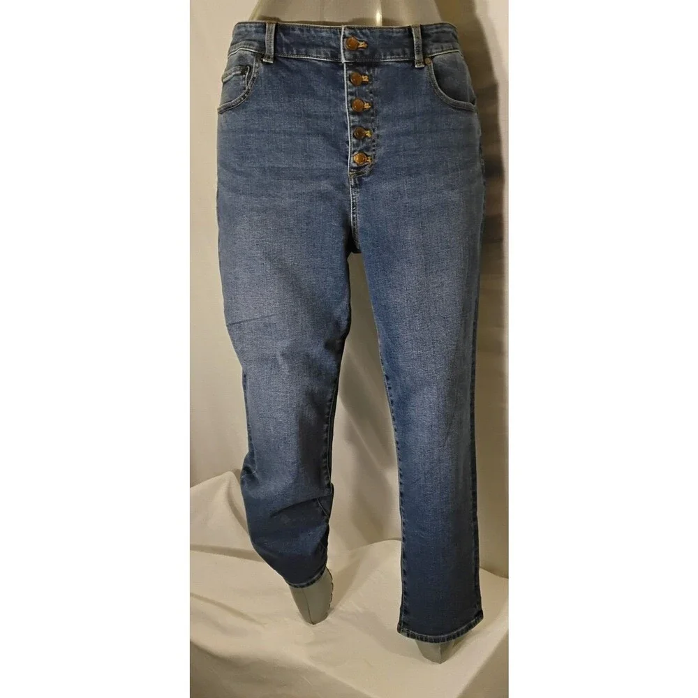 Women's Talbots Petite Relaxed Button Fly Jeans Size 14 P Short 26.5 Inseem